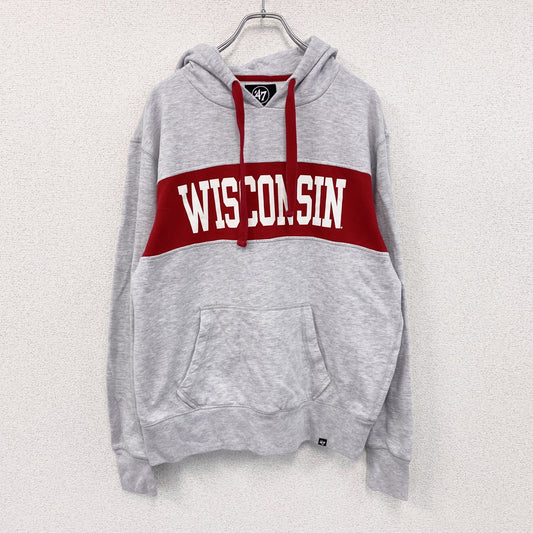 47　スウェットパーカー/フーディー　WISCONSIN　灰色　グレー　Lサイズ