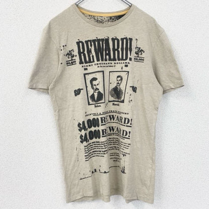 古着 used　半袖プリントTシャツ　クルーネック　レトロデザイン　ベージュ　懸賞金　REWARD　アメカジ　夏服　