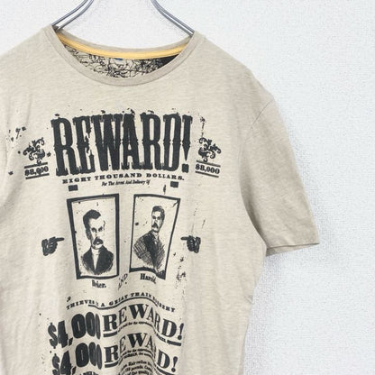 古着 used　半袖プリントTシャツ　クルーネック　レトロデザイン　ベージュ　懸賞金　REWARD　アメカジ　夏服　