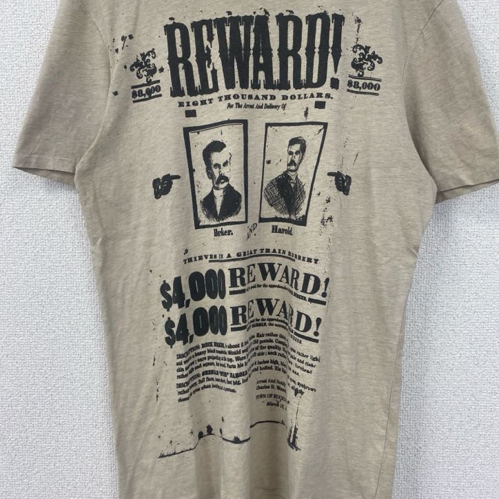 古着 used　半袖プリントTシャツ　クルーネック　レトロデザイン　ベージュ　懸賞金　REWARD　アメカジ　夏服　