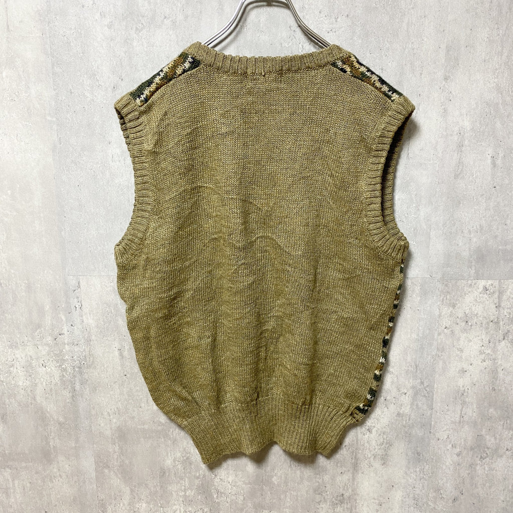 ～90s　MERVYN’S　総柄アクリルニットベスト　Vネック　フェアアイル　ヴィンテージ　秋冬服　Lサイズ