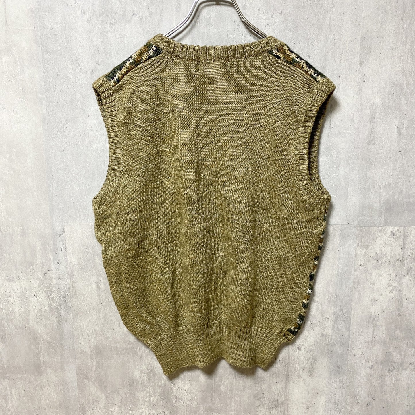 ～90s　MERVYN’S　総柄アクリルニットベスト　Vネック　フェアアイル　ヴィンテージ　秋冬服　Lサイズ