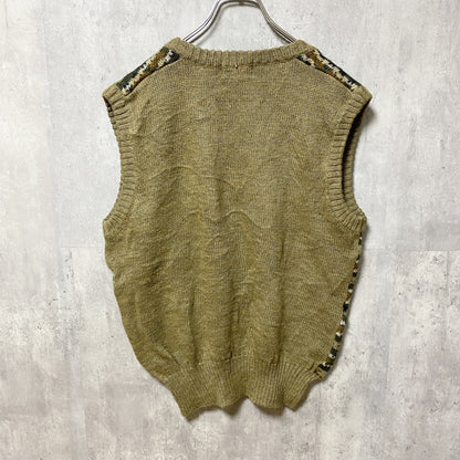 ～90s　MERVYN’S　総柄アクリルニットベスト　Vネック　フェアアイル　ヴィンテージ　秋冬服　Lサイズ