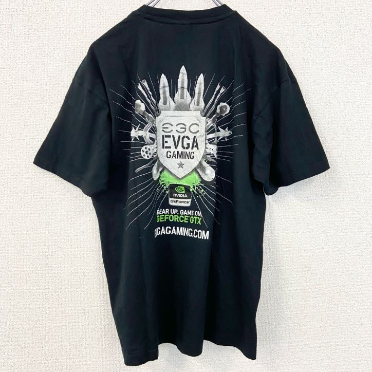 古着 used　sg 半袖プリントTシャツ　EVGA 企業ロゴ　ブラック　黒　グラボメーカー　ゲーム　レトロ　Lサイズ