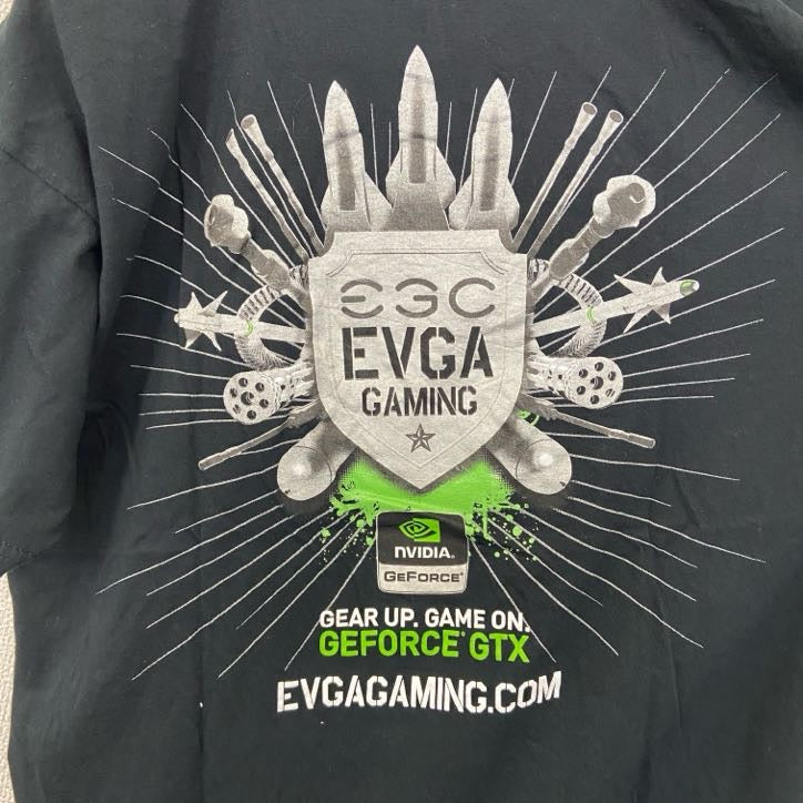 古着 used　sg 半袖プリントTシャツ　EVGA 企業ロゴ　ブラック　黒　グラボメーカー　ゲーム　レトロ　Lサイズ