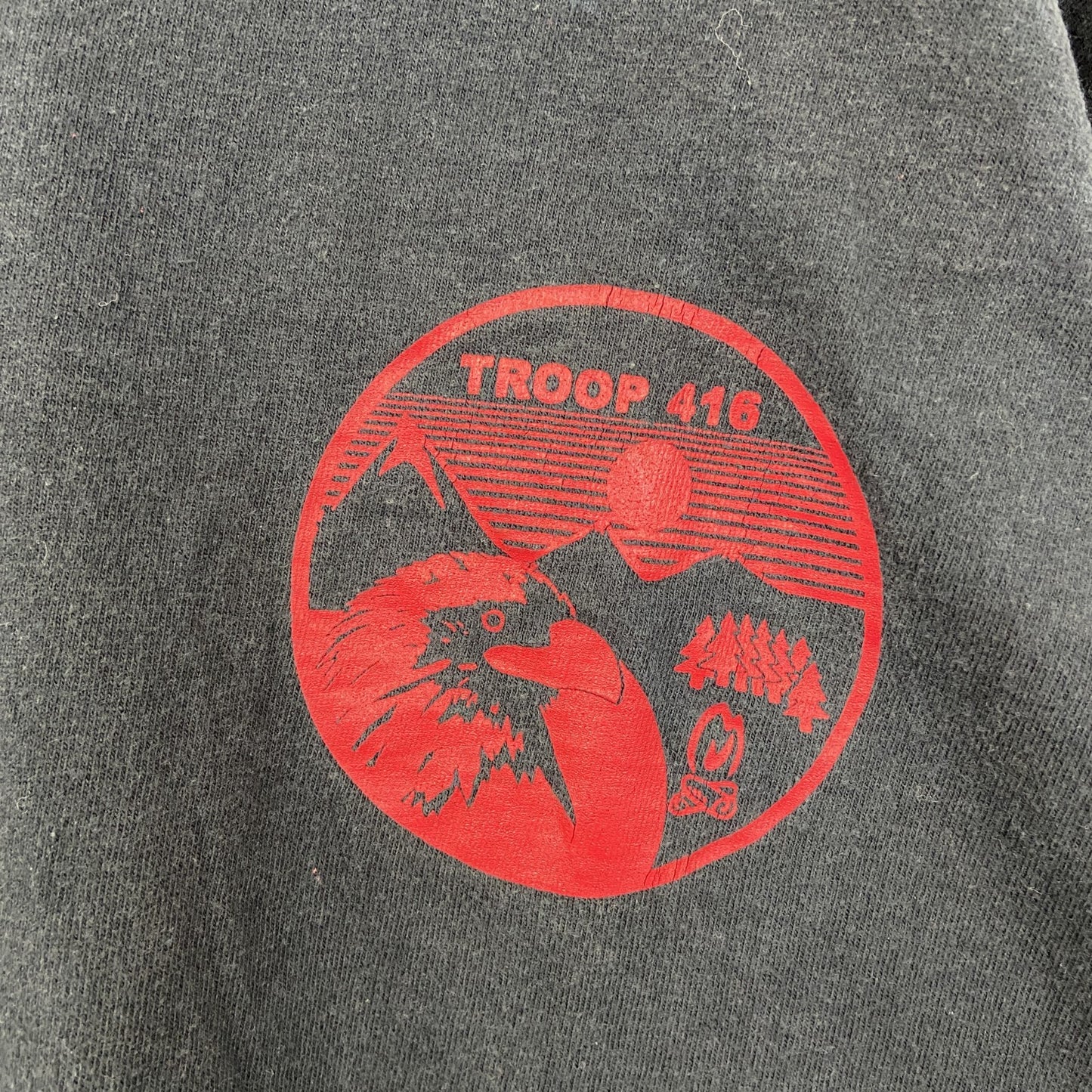 古着 used　Hanes ヘインズ　BEEFY-T 半袖プリントTシャツ　TROOP　416　ボーイスカウト　ネイビー　Mサイズ