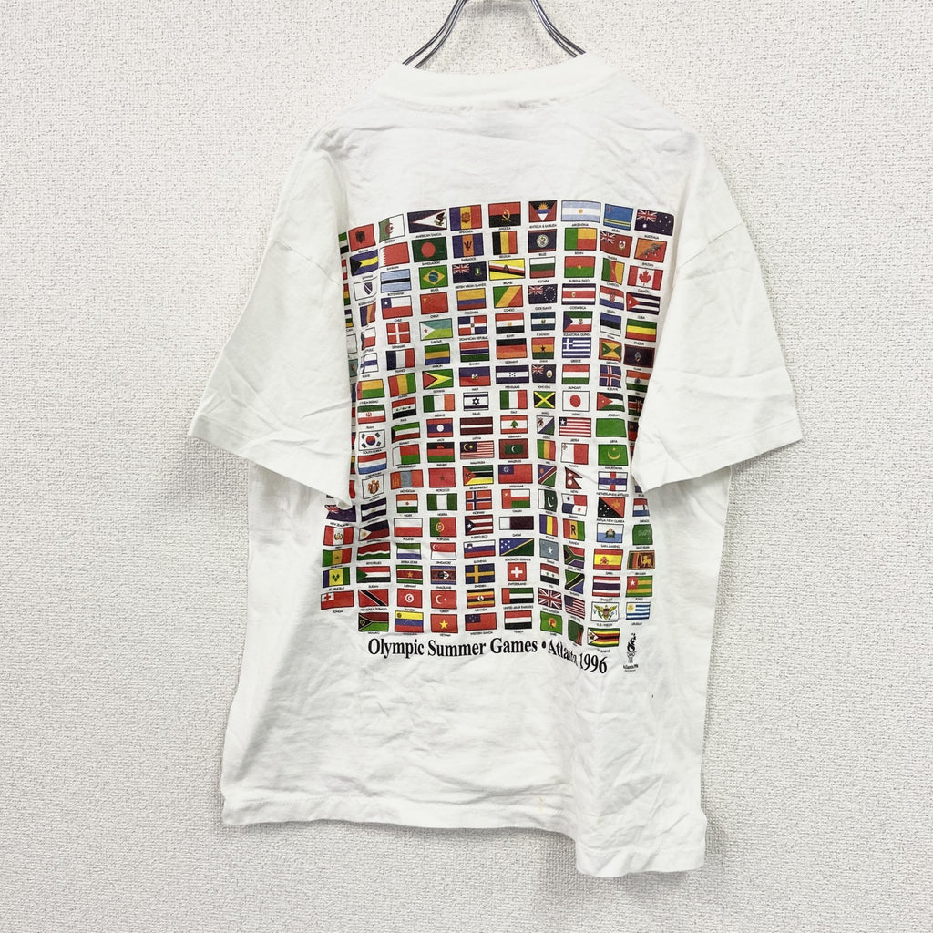 90s　Hanes　ヘインズ　半袖プリントTシャツ　アトランタオリンピック　シングルステッチ　ヴィンテージ　白　ホワイト　Lサイズ