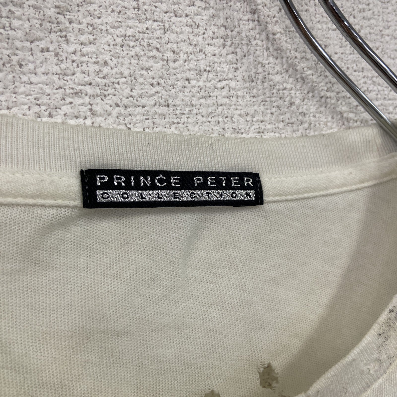 PRINCE PETER　プリンスピーター　半袖プリントTシャツ　だまし絵　ダメージ加工　シングルステッチ　白　ホワイト