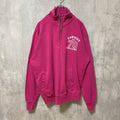 古着 used　長袖ハーフジップスウェット　トレーナー　ワンポイントプリント　ピンク　ハイネック　デザイン　秋冬服　Lサイズ