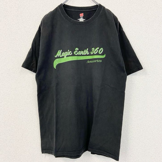 古着 used　Hanes　ヘインズ　半袖プリントTシャツ　MUSIC　EARTH　360　ロゴ　黒　ブラック　Lサイズ
