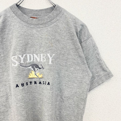 古着 used　Kangaroo　カンガルー　半袖アニマル刺繍Tシャツ　クルーネック　オーストラリア　シドニー　グレー　Sサイズ