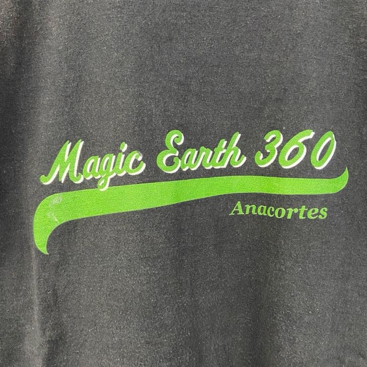 古着 used　Hanes　ヘインズ　半袖プリントTシャツ　MUSIC　EARTH　360　ロゴ　黒　ブラック　Lサイズ