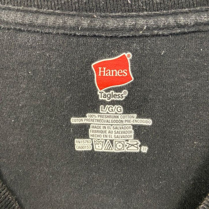 古着 used　Hanes　ヘインズ　半袖プリントTシャツ　MUSIC　EARTH　360　ロゴ　黒　ブラック　Lサイズ
