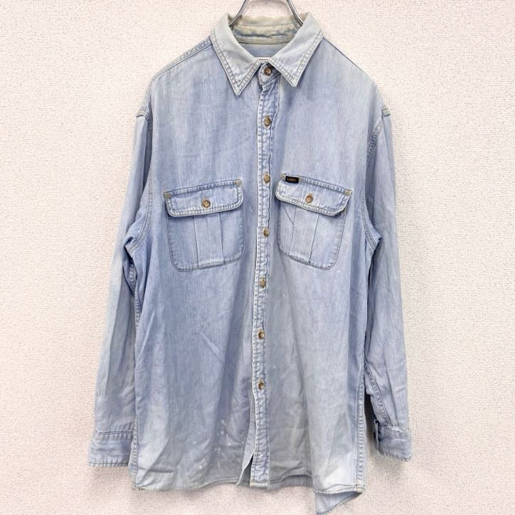 90s　Lee　リー　長袖デニムシャツ　ボタンダウンシャツ　ダブルポケット　ヴィンテージ　インディゴ　Lサイズ