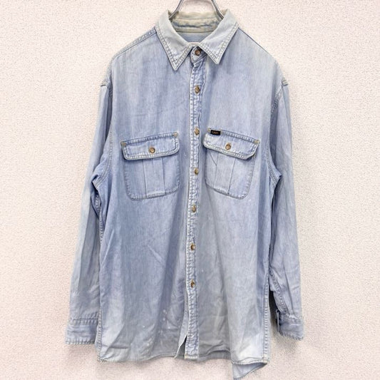 90s　Lee　リー　長袖デニムシャツ　ボタンダウンシャツ　ダブルポケット　ヴィンテージ　インディゴ　Lサイズ