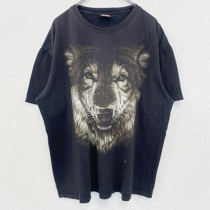 古着 used　HOT ROCK　ホットロック　半袖アニマル両面プリントTシャツ　狼　ウルフ　黒　ブラック　XLサイズ