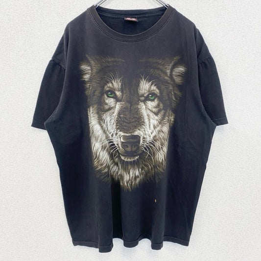 古着 used　HOT ROCK　ホットロック　半袖アニマル両面プリントTシャツ　狼　ウルフ　黒　ブラック　XLサイズ