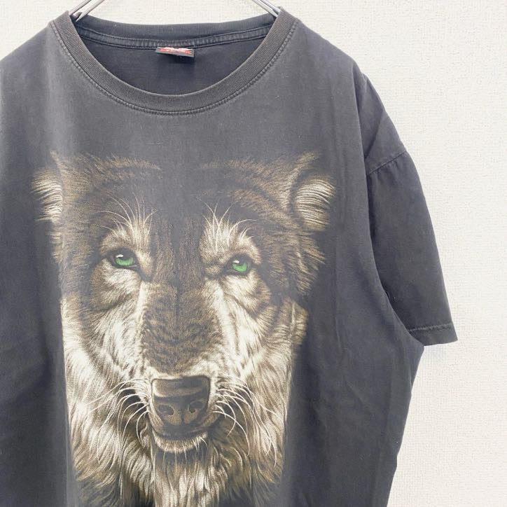 古着 used　HOT ROCK　ホットロック　半袖アニマル両面プリントTシャツ　狼　ウルフ　黒　ブラック　XLサイズ