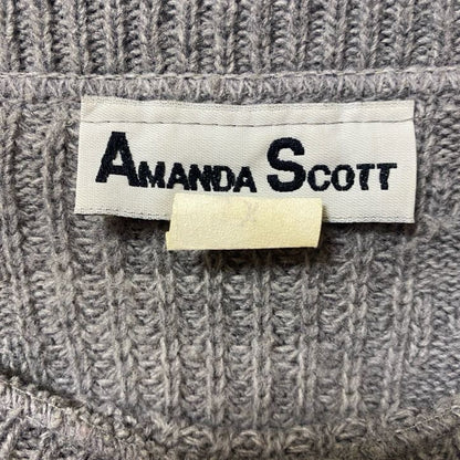 90s～　AMANDA SCOTT　ケーブルニットセーター　ビッグシルエット　ドロップショルダー　灰色　グレー　XLサイズ