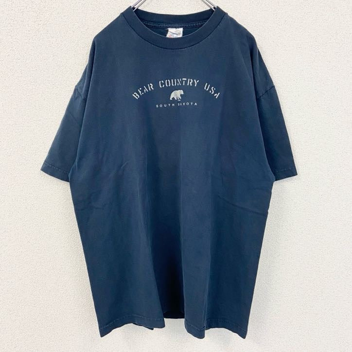 古着 used　alstyle apparel & activewear　熊　アニマル　半袖プリントTシャツ　ネイビー　XLサイズ