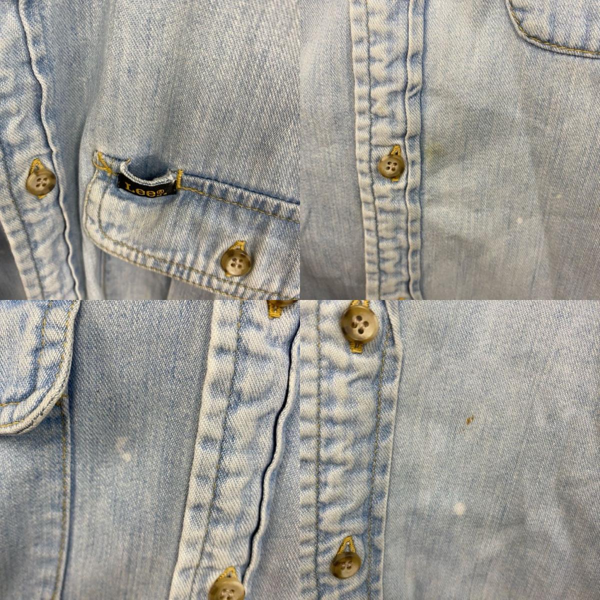 90s　Lee　リー　長袖デニムシャツ　ボタンダウンシャツ　ダブルポケット　ヴィンテージ　インディゴ　Lサイズ