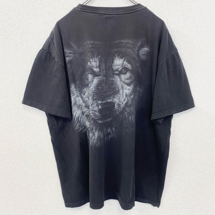 古着 used　HOT ROCK　ホットロック　半袖アニマル両面プリントTシャツ　狼　ウルフ　黒　ブラック　XLサイズ