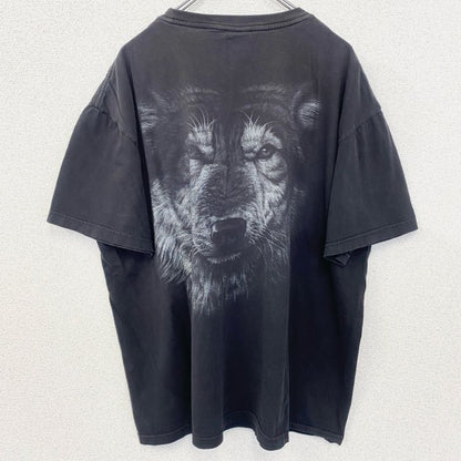 古着 used　HOT ROCK　ホットロック　半袖アニマル両面プリントTシャツ　狼　ウルフ　黒　ブラック　XLサイズ