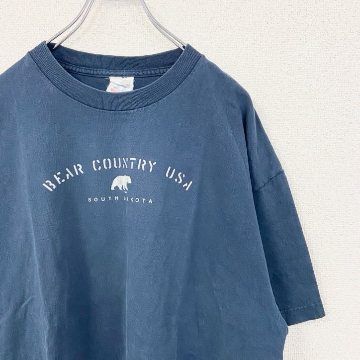 古着 used　alstyle apparel & activewear　熊　アニマル　半袖プリントTシャツ　ネイビー　XLサイズ