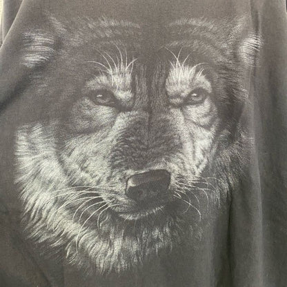 古着 used　HOT ROCK　ホットロック　半袖アニマル両面プリントTシャツ　狼　ウルフ　黒　ブラック　XLサイズ