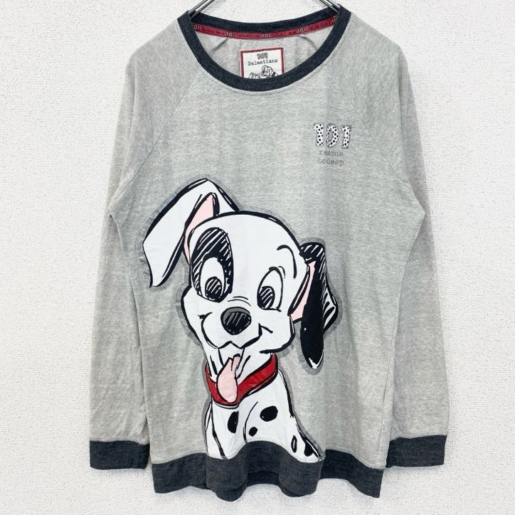 古着 used　101Dalmatians　101匹わんちゃん　ディズニー　長袖キャラクタープリントTシャツ　犬　グレー