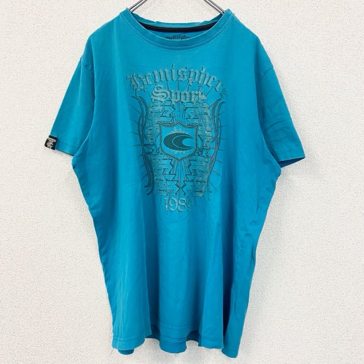 古着 used　HEMISPHERE　SPORT　半袖プリントTシャツ　水色　Y2K　レトロ　ライトブルー　XXLサイズ