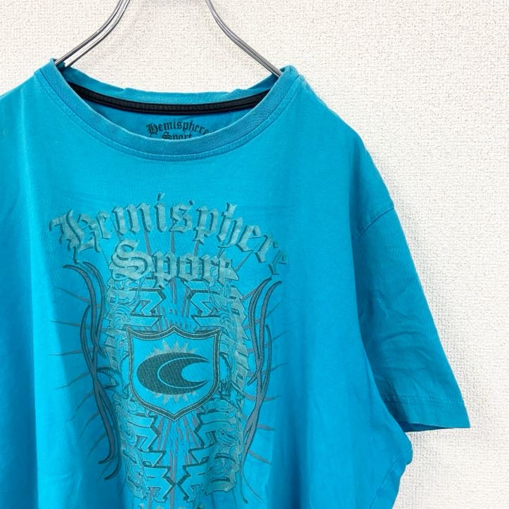 古着 used　HEMISPHERE　SPORT　半袖プリントTシャツ　水色　Y2K　レトロ　ライトブルー　XXLサイズ
