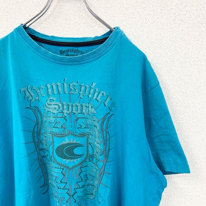 古着 used　HEMISPHERE　SPORT　半袖プリントTシャツ　水色　Y2K　レトロ　ライトブルー　XXLサイズ