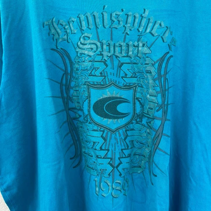 古着 used　HEMISPHERE　SPORT　半袖プリントTシャツ　水色　Y2K　レトロ　ライトブルー　XXLサイズ