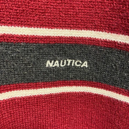 古着 used　NAUTICA　ノーティカ　長袖Vネックニット　セーター　ワンポイントロゴ刺　赤　オーバーサイズ　XLサイズ