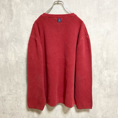 古着 used　NAUTICA　ノーティカ　長袖Vネックニット　セーター　ワンポイントロゴ刺　赤　オーバーサイズ　XLサイズ