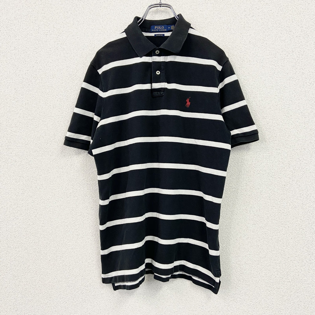 Polo Ralph Lauren　ポロラルフローレン　CLASSIC FIT　半袖ポロシャツ　ボーダー柄　黒　ブラック　Mサイズ