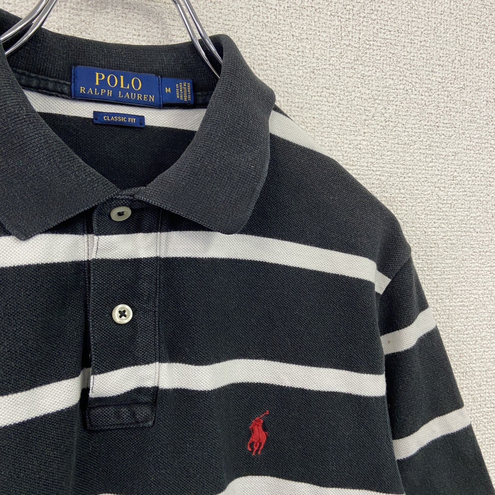 Polo Ralph Lauren　ポロラルフローレン　CLASSIC FIT　半袖ポロシャツ　ボーダー柄　黒　ブラック　Mサイズ