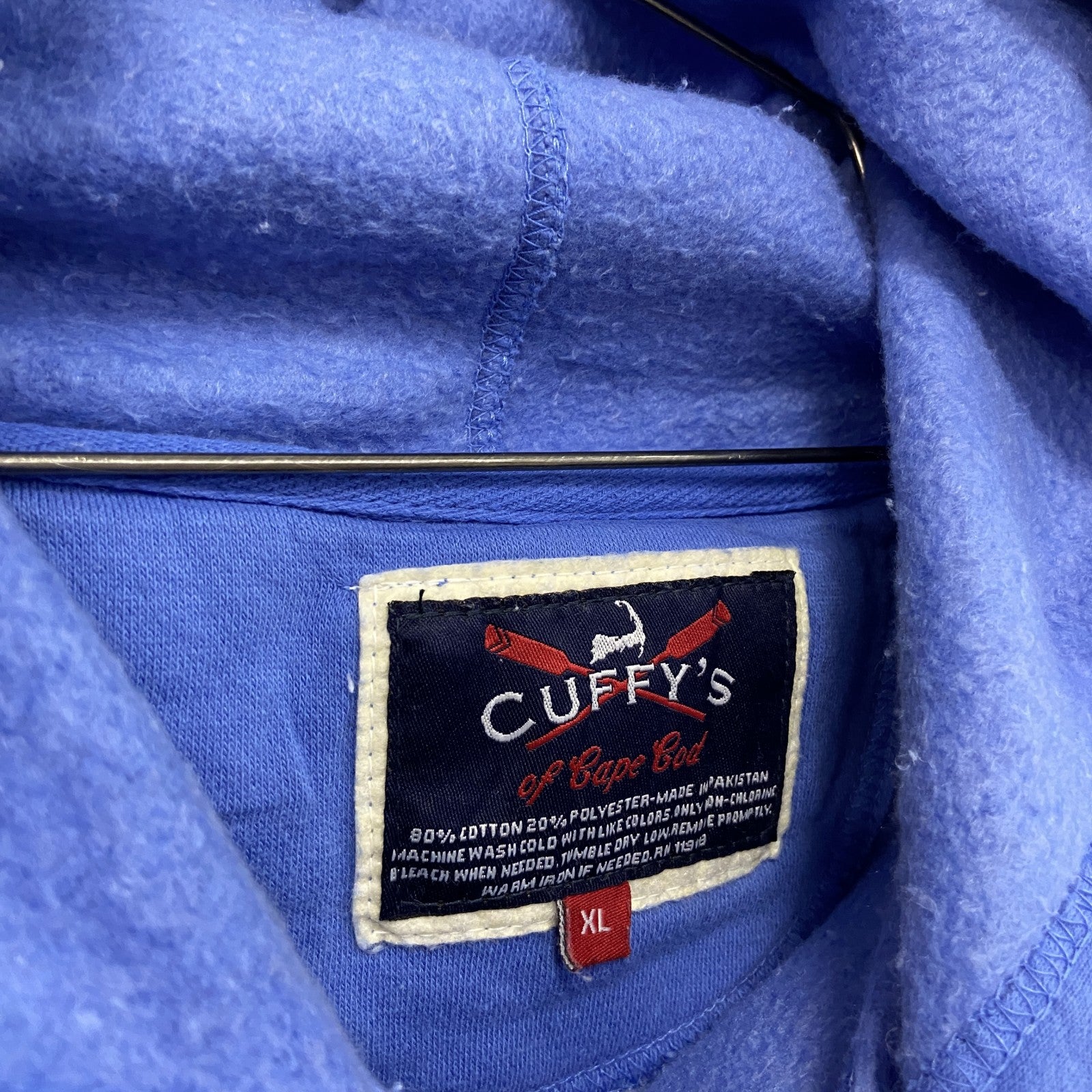 CUFFY'S　スウェットパーカー/フーディー　前V　カプセルプリント　アーチプリント　ワッペン　青　ブルー　XLサイズ