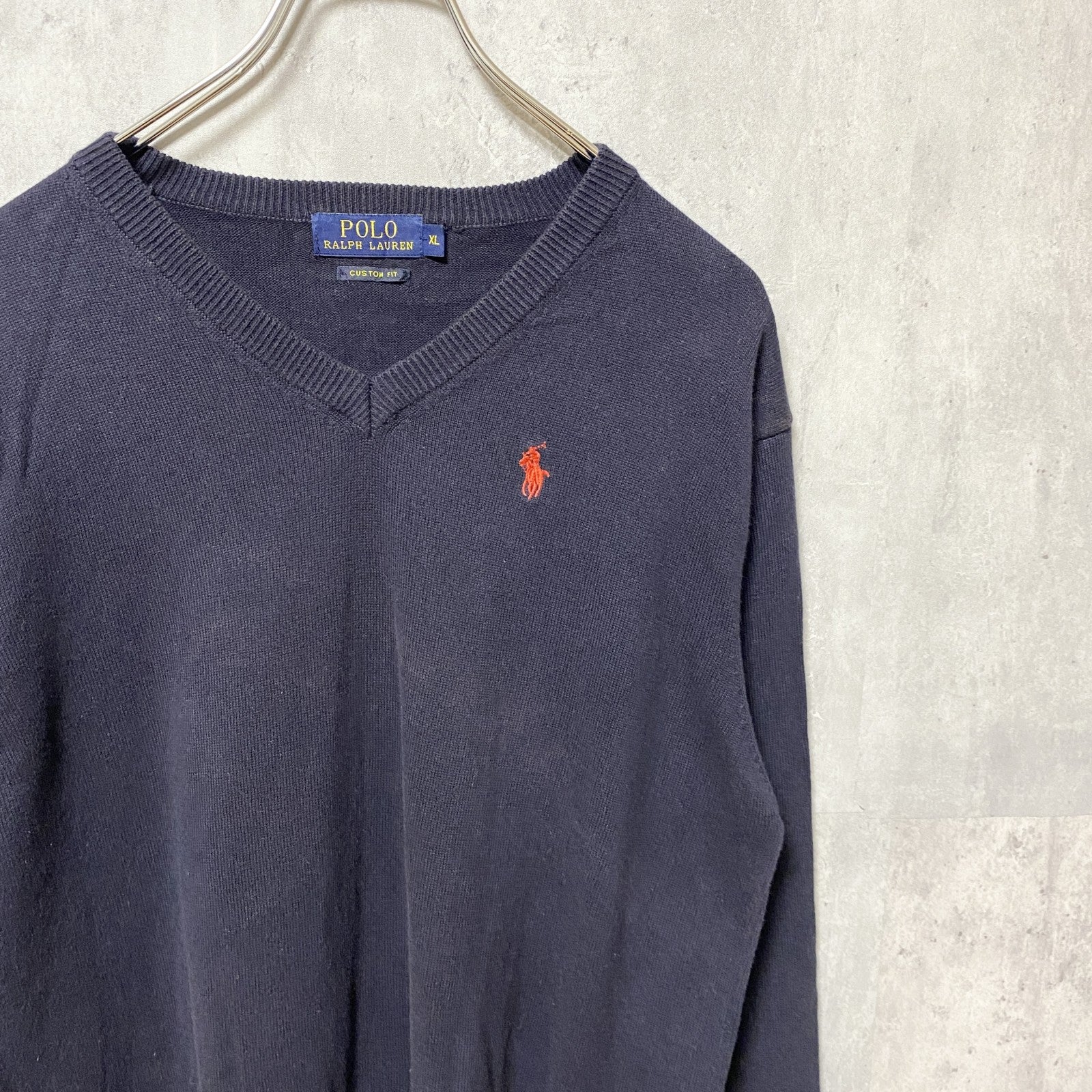 古着 used　POLO RALPH LAUREN ポロ・ラルフローレン　長袖ニット　セーター　ロゴ刺繍　ネイビー　Lサイズ