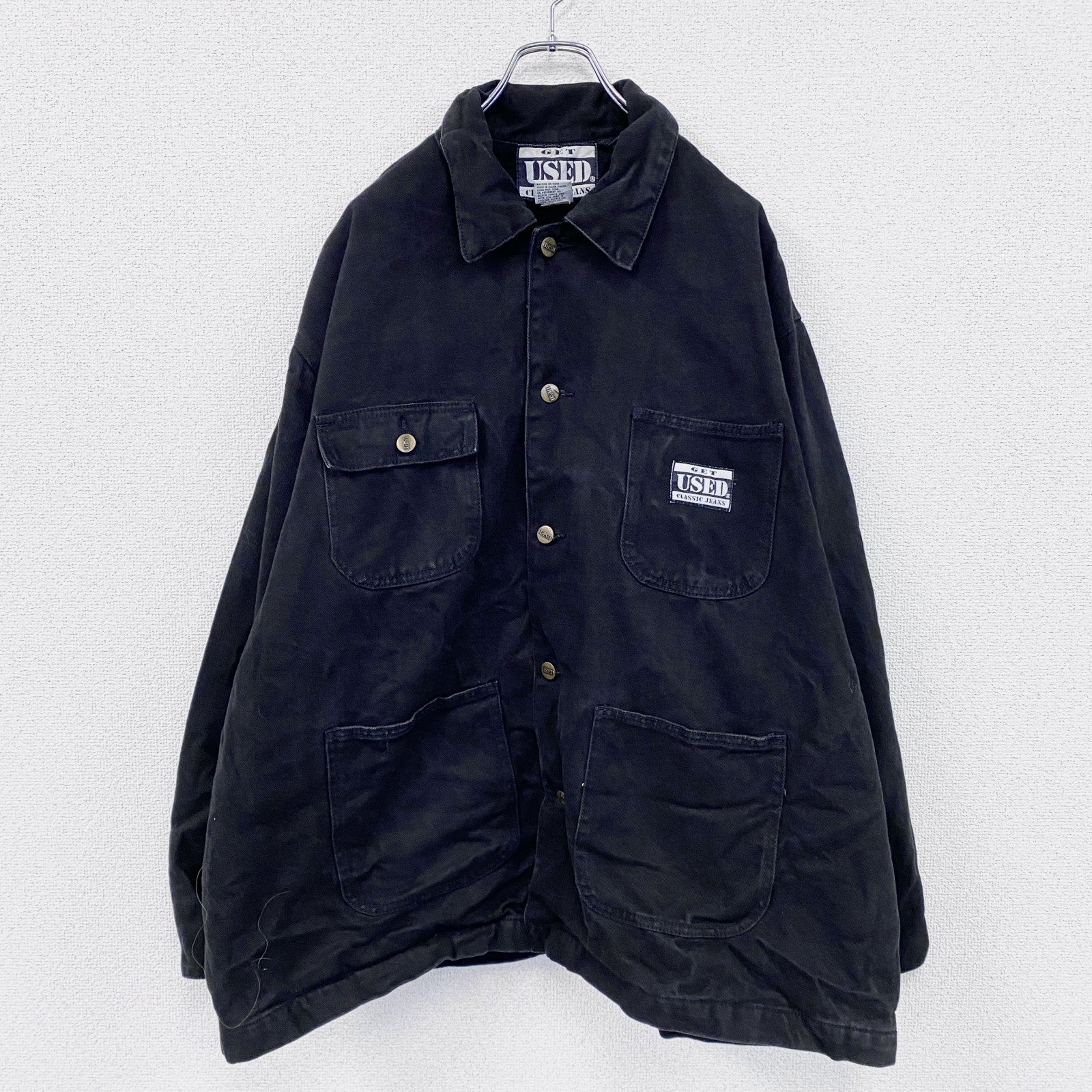 GET USED CLASSIC JEANS　ワークジャケット　カバーオール　4つポケット　黒　ブラック　Lサイズ