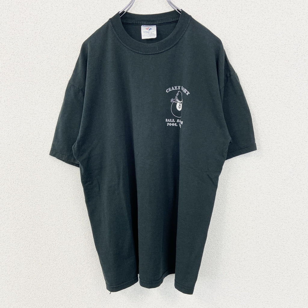 古着 used　JERZEES ジャージーズ　半袖ビッグプリントTシャツ　CRAZY SALOON　クルーネック　深緑　Lサイズ