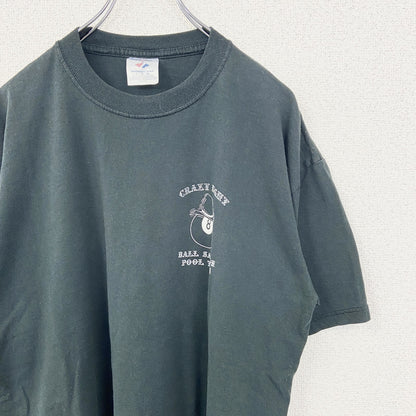 古着 used　JERZEES ジャージーズ　半袖ビッグプリントTシャツ　CRAZY SALOON　クルーネック　深緑　Lサイズ