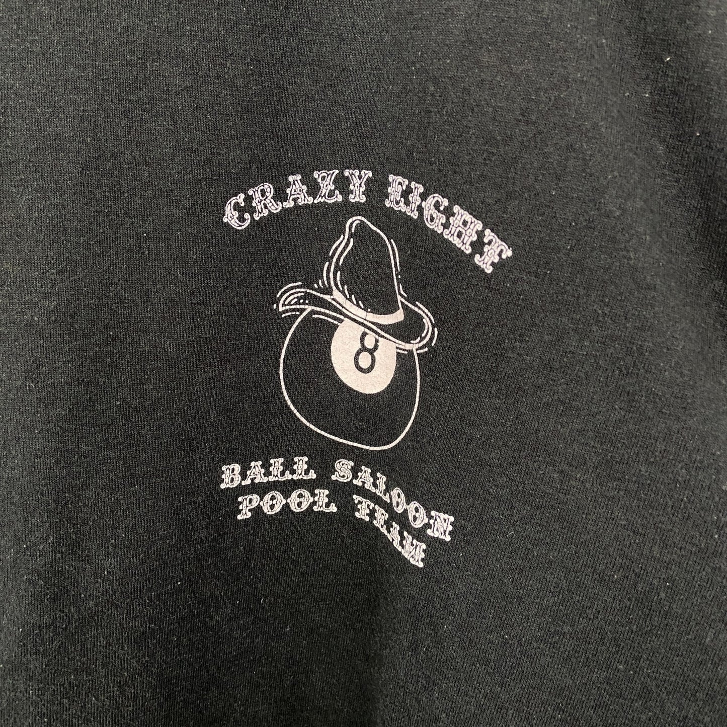 古着 used　JERZEES ジャージーズ　半袖ビッグプリントTシャツ　CRAZY SALOON　クルーネック　深緑　Lサイズ
