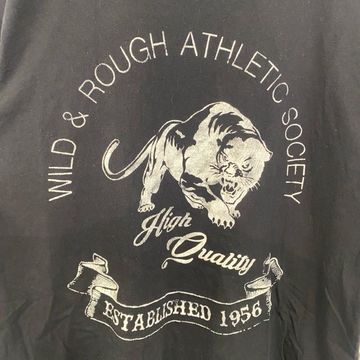 古着 used　JEAN PASCALE　半袖アニマルデザインプリントTシャツ　ライオン　動物　黒　ブラック　Lサイズ