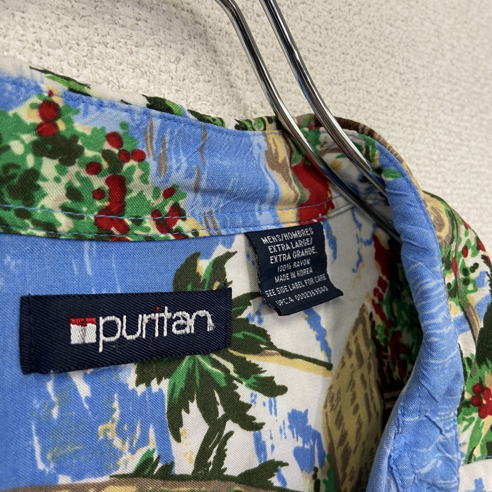 90s　puritan　アロハシャツ　半袖ボックスシャツ　ヴィンテージ　総柄　青　ブルー　Lサイズ