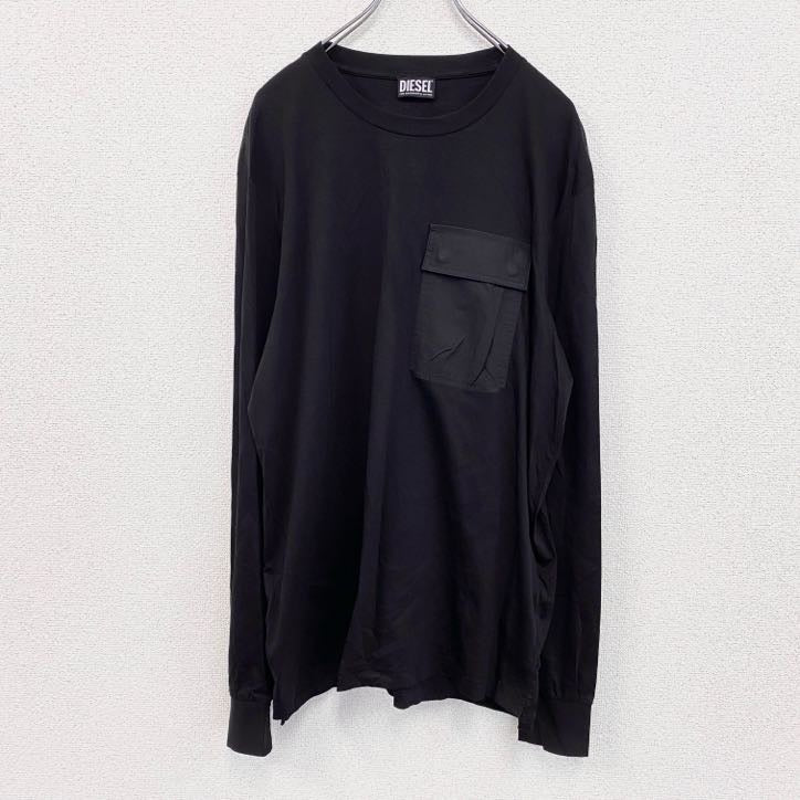 DIESEL　ディーゼル　長袖Tシャツ/ロンT　ポケット付き　黒　ブラック　XLサイズ