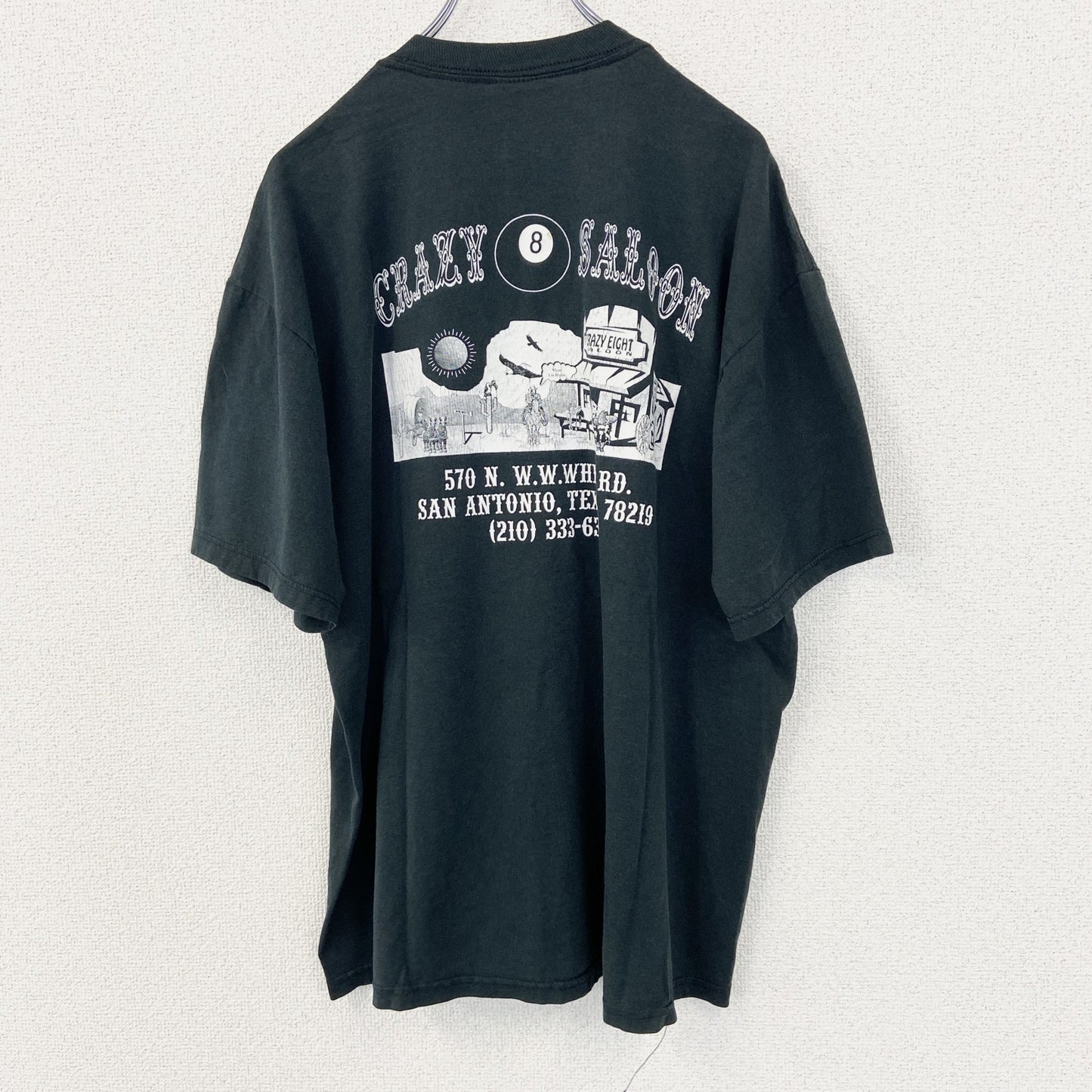 古着 used　JERZEES ジャージーズ　半袖ビッグプリントTシャツ　CRAZY SALOON　クルーネック　深緑　Lサイズ