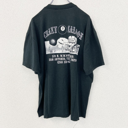 古着 used　JERZEES ジャージーズ　半袖ビッグプリントTシャツ　CRAZY SALOON　クルーネック　深緑　Lサイズ
