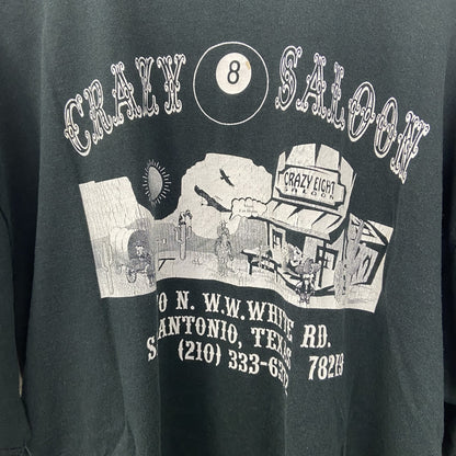 古着 used　JERZEES ジャージーズ　半袖ビッグプリントTシャツ　CRAZY SALOON　クルーネック　深緑　Lサイズ